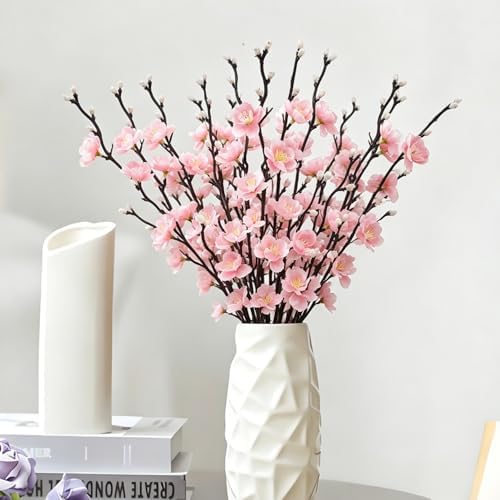 Artificial Cherry Flowers Branches 10PCS Silk Cherry Blossom Tree Stems Faux Cherry Flowers Vase Arrangements for Home Indoor Decoration Vase Table Living Room Bedroom Spring Decor (Pink) - Image 2