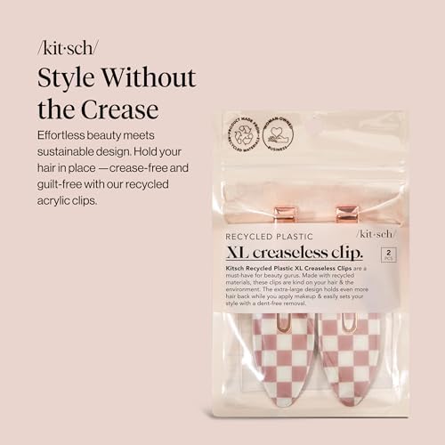 Kitsch Creaseless Hair Clips for Women - Checkered Terracotta, 2pcs - Image 2