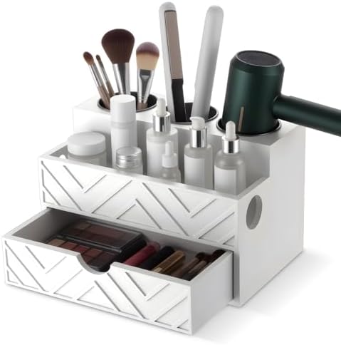 Hair Tool Organizer Countertop with Drawer Blow Dryer Holder, White by Unknown