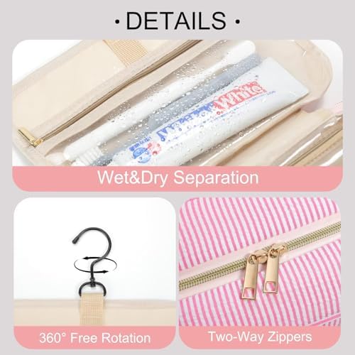 TOPEAST Gifts for Friends - Friendship Gifts for Women, Travel Toiletry Bag for Women, Hanging Toiletry Bag, Monogrammed Initial Toiletry Pouch Makeup Bag - Letter F, Pink - Image 3
