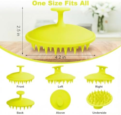 Silicone Scalp Massager Shampoo Brush, Scalp Brush for Hair Growth & Dandruff Removal, Hair Scrubber Scalp Stimulator Exfoliator Brush with Soft Bristles for Wet Dry Scalp Care (Fluorescent Green) - Image 2