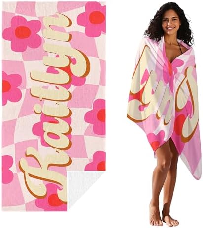 JML Personalized Beach Towel with Name, Custom Flower Beach Towel, Customized Microfiber Pool Towel, Quick Dry & Absorbent Swim Towel for Adult,Anniversary, Birthday, Summer Holiday,Vacation - Image 2
