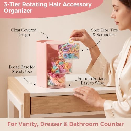 Hair Accessories Organizer with 100 Baby Ties 50 Clips 10 Satin Hair Ties - Image 3