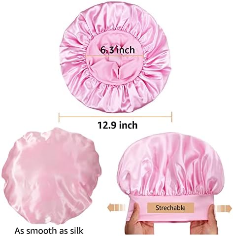 Satin Bonnet Silk Bonnet Hair Bonnet for Sleeping- 4 Pack Sleep Bonnets for Women with Wide Elastic Band for Curly Hair Braids - Image 4