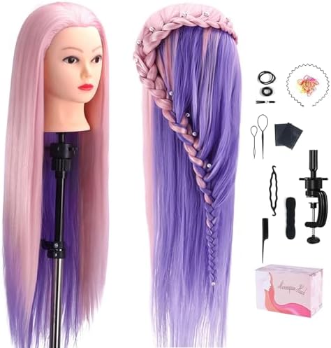 29'' Hair Mannequin Styling Head Pink Purple Doll Head for Hair Styling by TopDirect