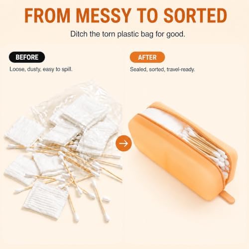 Cotton Pad Swab Travel Case, 2-in-1 Waterproof Organizer - Peach Glow - Image 5