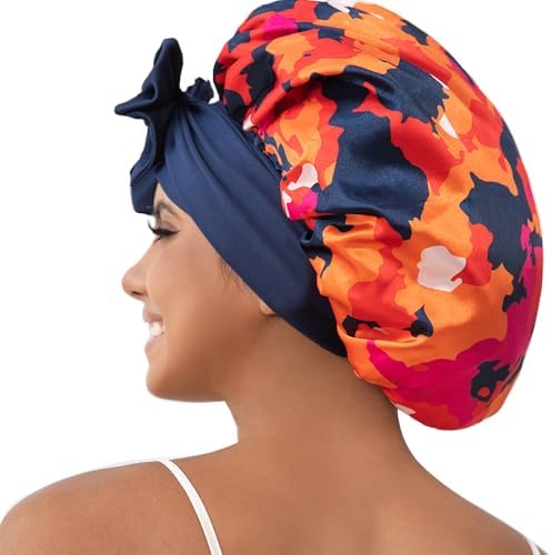 GDTOGRT Satin Silk Bonnet for Sleeping Women - Double Layer Sleep Hair Bonnets Caps for Curly Braid Hair with Tie Band - Image 6