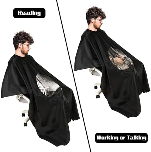 FEBSNOW Black Barber Cape with See Through Window and Neck Duster Brush - Image 5