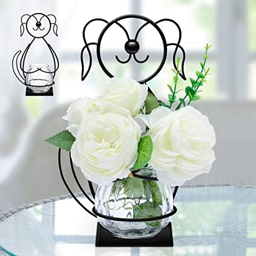 Desktop Dog Glass Planter Vase Holder Metal Plant Terrarium Stand by Joyathome
