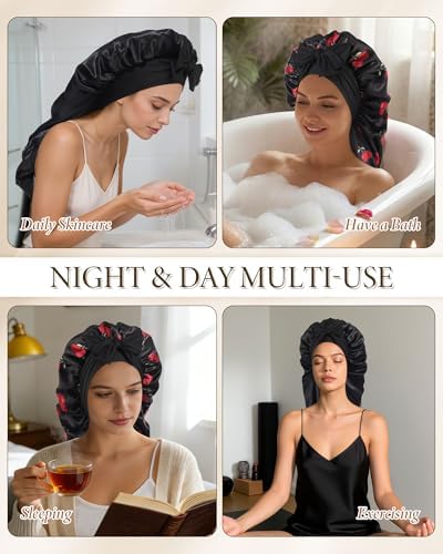 AWAYTR Long Satin Bonnet for Sleeping, Women Two-Tone Reversible Sleep Cap - Image 3