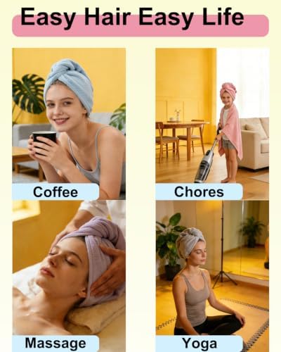 Lumimi Microfiber Hair Towel Wrap 3 Pack for Women, Blue+Pink+Light Grey - Image 4