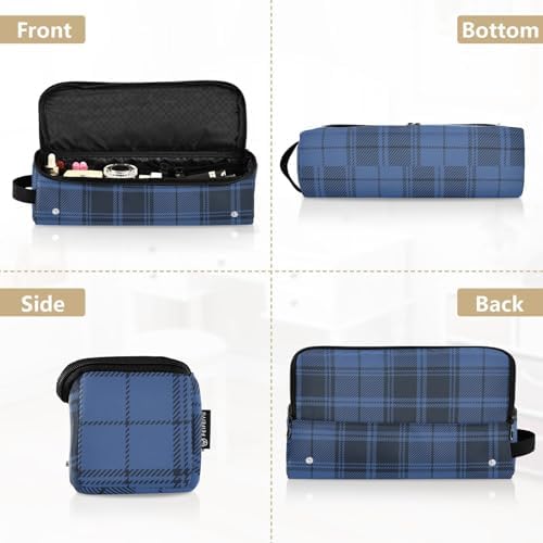 Tartan Plaid Blue Hair Tools Travel Bag Portable Travel Organizer Pouch with Heat Resistant Mat Carrying Case for Hair Dryer Curling Iron Flat Irons - Image 5