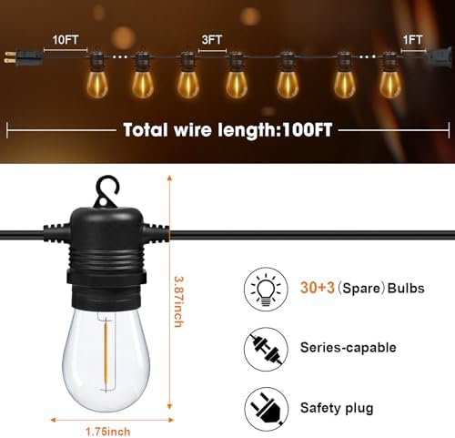 GvvooHome Outdoor String Lights, 100FT LED Waterproof Patio Lights - Image 6