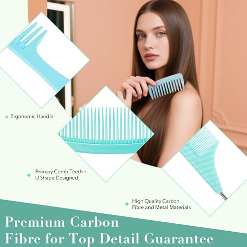SALONSILK Mint Green 4PCS Professional Comb Set, Wide Tooth Rat Tail Fine Tooth Hair Combs, Braiding Cutting Barber Styling Curly Parting Set for Men and Women - Image 3