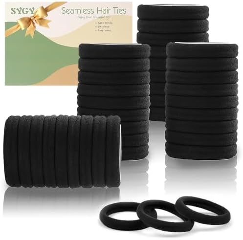 100PCS Black Hair Ties for Women, Seamless Cotton Hair Bands No Crease by SYGY