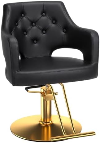 OmySalon Barber Chairs for Barbershop Black Gold Styling Chair, Salon Chair for Hair Stylist, Heavy Duty Hydraulic Pump, 360°Swivel with Footrest, Hairdressing Home Beauty Spa Equipment by OmySalon