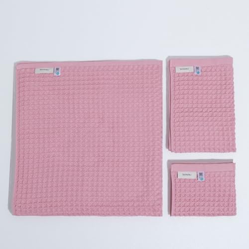Luxury Organic Japanese Cotton Waffle Bath Towel | Thick, Absorbent, Quick Dry Bathroom Towels for Shower, Sauna, Onsen| Hotel & Spa Quality, Gift-Ready (Sakura Pink, Bath Towel Set (3-Piece)) by KOSMU