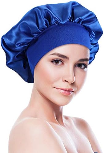 Blulu 3 Pcs Large Satin Silk Bonnet,Silver, Wine Red, Sapphire Blue - Image 4