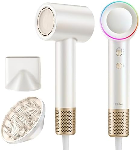 Zibtes High-Speed Hair Dryer with Diffuser, Ionic Blow Dryer (White) by WelcometoPurchase