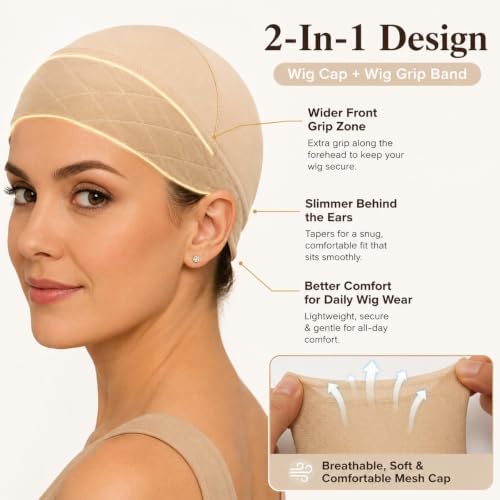 2 Packs Wig Grip Band for Women Non Slip 2-In-1 Wig Caps with Velvet Band - Image 2