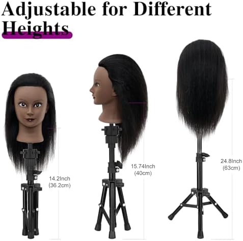 14"-16" 100% Real Hair Mannequin Head with Tripod Stand & Table Clamp, Human Hair Braiding Manikin Doll Head for Cosmetology Practice - Image 4