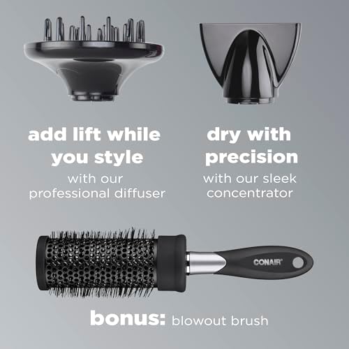 Infiniti PRO CONAIR Hair Dryer with Diffuser,Professional AC Motor,Tourmaline Ceramic Technology Blow Dryer,Includes Concentrator and Blowout Brush,Amazon Exclusive,Gray,(Pack of 4) - Image 5