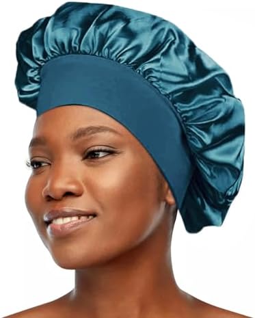 12 Pieces Silk Bonnet for Women Curly Hair Satin Bonnet Hair Wrap for Sleeping Cap with Tie Band (Blue Zircon) - Image 5