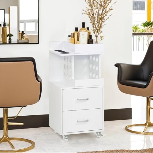 Salon Trolley with Drawers & Holders, Mobile Cart for Salon 2492 (White) - Image 2