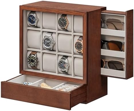 SONGMICS 12 Watch Display Case, Watch Box with Hidden Storage by SONGMICS