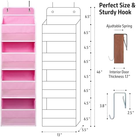 GCreation Over Door Organizer for Bedroom Bathroom Pantry, 4 Shelf Pink - Image 3