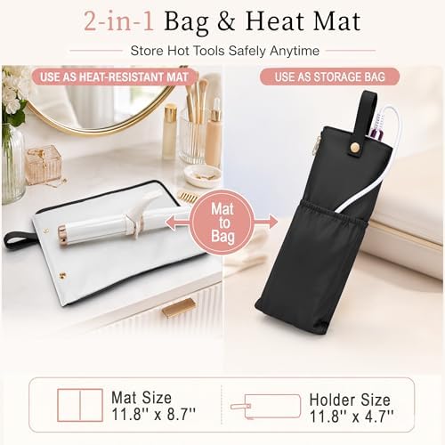 Hot Hair Tools Travel Bag with Heat Resistant Mat, 2-in-1 Hot Tools Organizer for Curling Iron, Flat Iron, Portable Travel Holder & Mat for Women (Black) - Image 2
