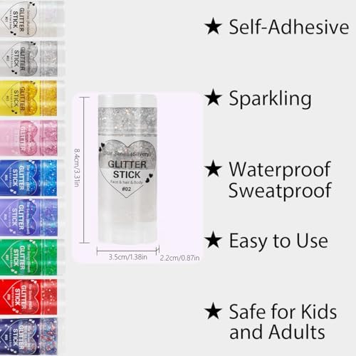 Mysense Silver Body Glitter Stick,Face Hair Glitter Makeup,Sparkling Mermaid Sequins Chunky Glitter Face Paint,Singer Concert Outfit Festival Rave Accessories for Women and Kids - Image 3