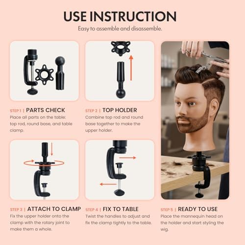 STUDIO LIMITED Mannequin Head Holder Adjustable C-Clamp Wig Stand 2 Pack - Image 6