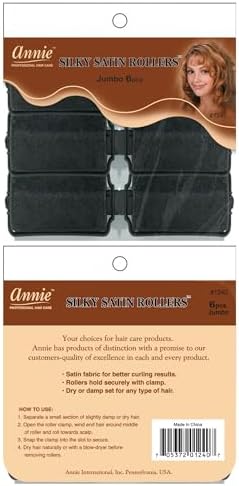 Annie Silky Satin Jumbo Hair Rollers - 6 Pack Black Foam Sponge Curlers for Heatless Curls - Soft Sleep Styler Pillow Rollers for All Hair Types, Prevents Breakage & Frizz (1.5 Inch Diameter) - Image 2