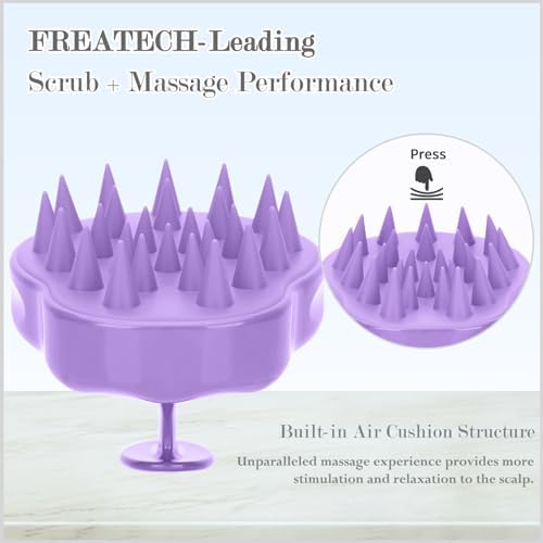 FREATECH Hair Scalp Massager Shampoo Brush with Soft Silicone Bristles for Scalp Care and Hair Growth, Shower Head Scalp Scrubber Exfoliator for Dandruff, Wet & Dry for Men, Women and Kids, Purple - Image 4