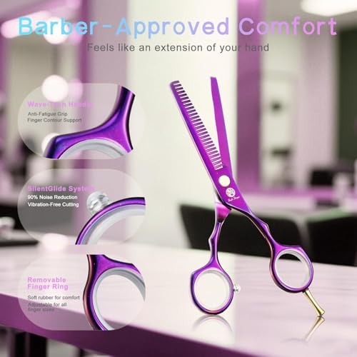 Purple Dragon 5.5 inch Hair Cutting Scissors Set with Razor - Purple - Image 6