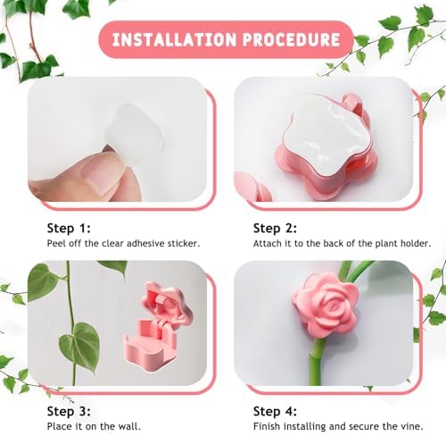 50 Pack Plant Vine Wall Clips – Decorative Flower Clips for Climbing Plants, Indoor & Outdoor Garden Vine Holders, Pink, Tool-Free Use, ABS Plastic - Image 5
