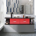 RESHABLE Wall Mount Salon Station with Locked Drawers,Black and Red by RESHABLE