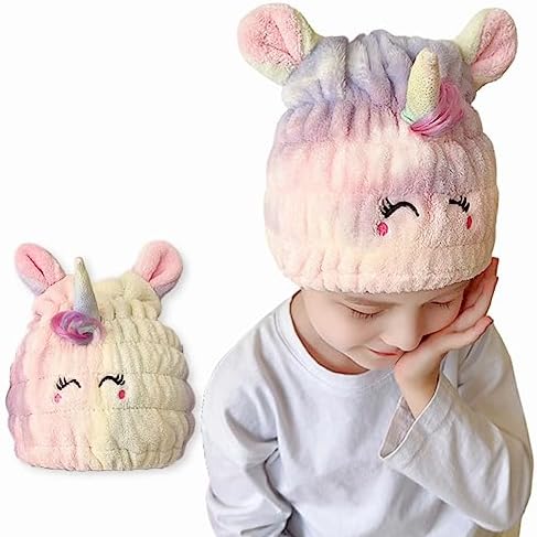 Microfiber Hair Towel Wrap for Kids, Unicorn Toddler Quick Drying Cap by LCBD