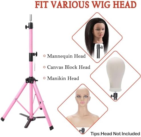 Heavy Duty Pink Wig Stand Tripod, 55" Mannequin Head Stand Tripod - Image 3