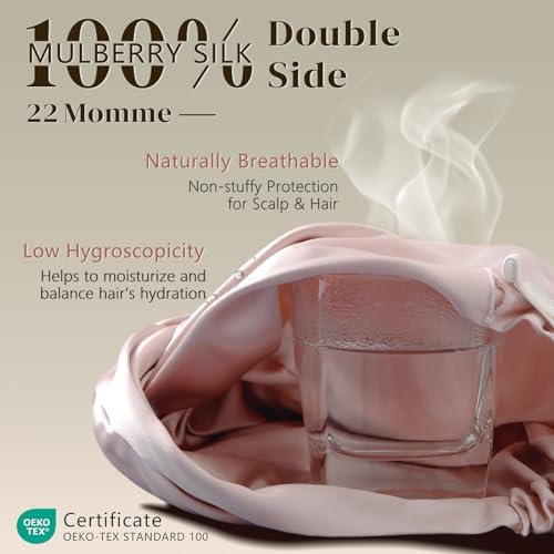 ZIMASILK 22 Momme 100% Mulberry Silk Bonnet for Sleeping Women, Pink - Image 2