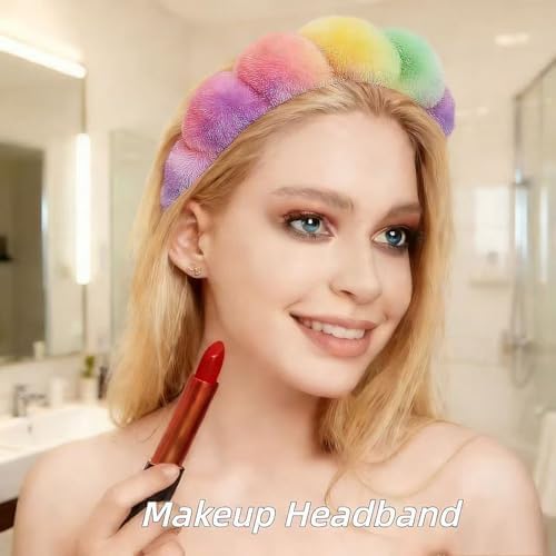 7 Pcs Spa Set, Facial Headband and Wristband Set, Skincare Accessories, College Style Girl Idea Gifts, Hair Accessories for Women and Girls（Tie Dye Colourful ） - Image 2