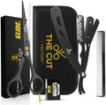 Professional Matte Black Barber Grooming Kit – Hair Cutting Scissors, Straight Razor with extra Razor Blades, Hair Comb & Leather Zipper Pouch – Complete Haircut, Beard & Mustache Trimming Set for Men by THECUT-FACTORY-