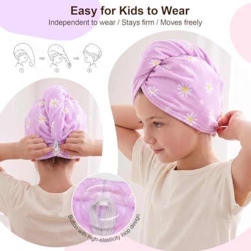 Kids Microfiber Hair Towel Wrap 2Pack Absorbent Hair Drying Turban for Girl - Image 4
