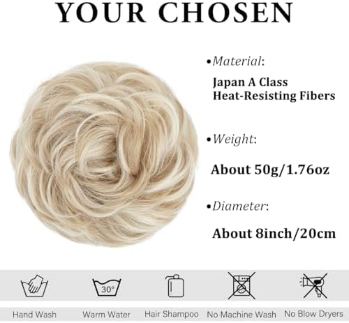 CJL HAIR Large Messy Bun Hair Piece Wavy Curly Scrunchies Synthetic Chignon Ponytail Hair Extensions Thick Updo Hairpieces for Women Cream Blonde - Image 2