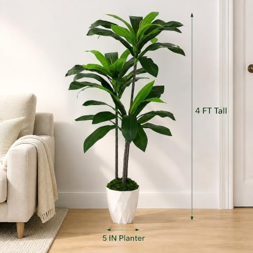4FT Artificial Dracaena Tree with White Pot, Tall Fake Plants Indoor - Image 2