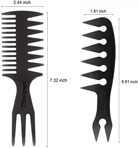 Hair Comb Styling Set Tail Combs Double Side Brushes Afro Pick Pik Comb African American Hair Brush Barber Accessories Black-2Pcs - Image 2