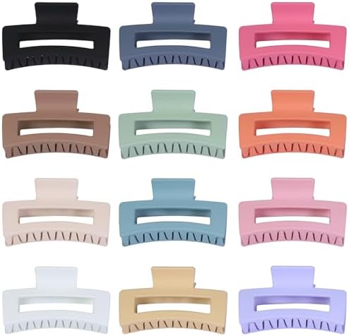Sisiaipu 12 Pcs Medium Hair Clips, 3.5 Inch, Colorful - Hair Clips for Thick and Thin Hair, Square Claw Clips, Jaw Clips, Bulk Hair Accessories for Women and Girls - Image 2
