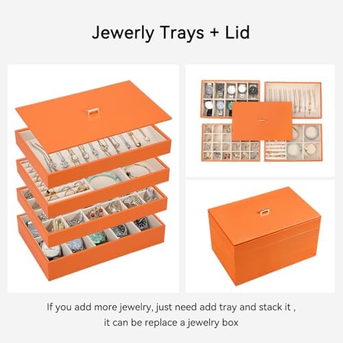 Voova Stackable Jewelry Organizer Tray with Lid (Set of 4, Orange) - Image 3