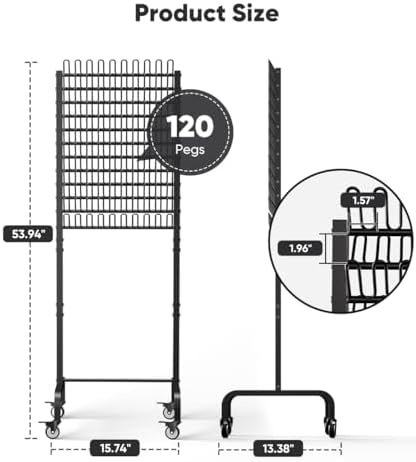 120 Pegs Braiding Hair Rack, Adjustable Hair Separator Stand with Wheels, Hair Extension Holder for Hair Stylists, Braiders, Home, Salon, Beauty School, Black - Image 2